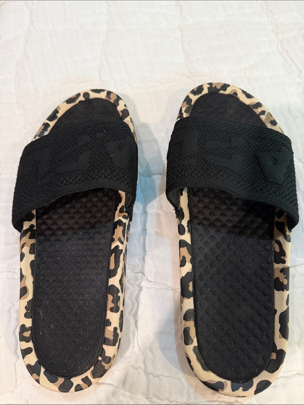 APL Women's Black Slides with Leopard Trim